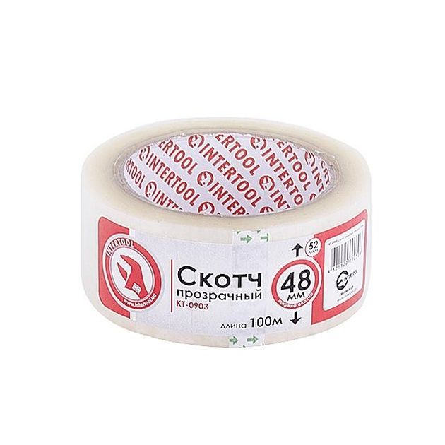 Прозрачный скотч 48мм*100м INTERTOOL KT-0903, 52мкм, фото  | SNABZHENIE.com.ua