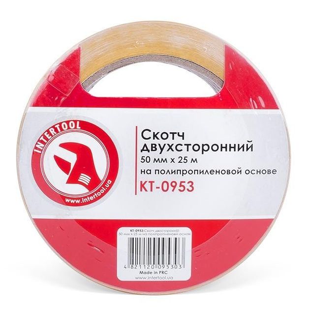 Скотч двосторонній 50 мм*25 м на поліпропіленовій основі INTERTOOL KT-0953, фото  | SNABZHENIE.com.ua