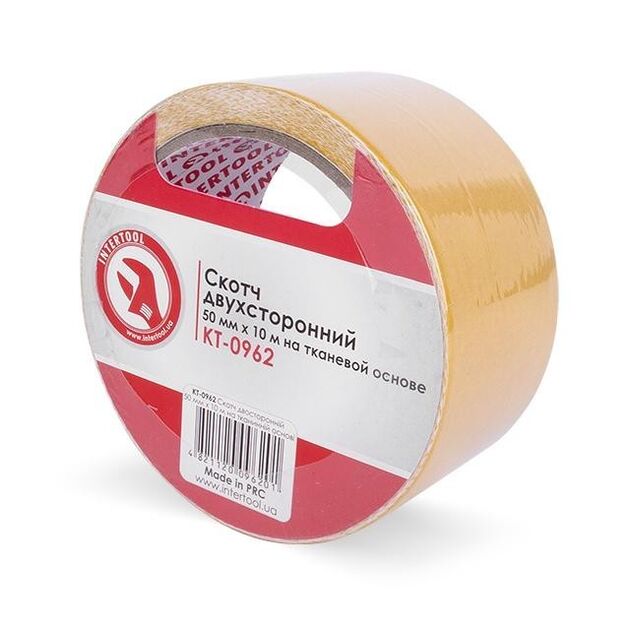 Двусторонний скотч 50мм*10м на тканевой основе INTERTOOL KT-0962, фото , изображение 2 | SNABZHENIE.com.ua Двусторонний скотч 50мм*10м на тканевой основе INTERTOOL KT-0962, фото , изображение 2 | SNABZHENIE.com.ua