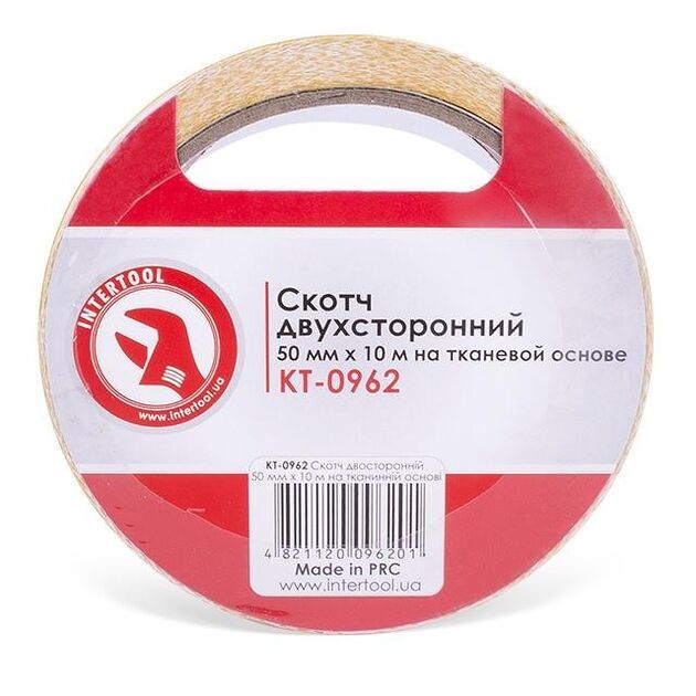 Двусторонний скотч 50мм*10м на тканевой основе INTERTOOL KT-0962, фото  | SNABZHENIE.com.ua