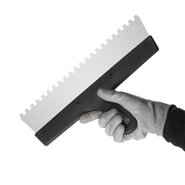 Шпатель з нержавіючої сталі 350мм з зубом 8x8мм INTERTOOL KT-2358, фото , зображення 3 | SNABZHENIE.com.ua Шпатель з нержавіючої сталі 350мм з зубом 8x8мм INTERTOOL KT-2358, фото , зображення 3 | SNABZHENIE.com.ua