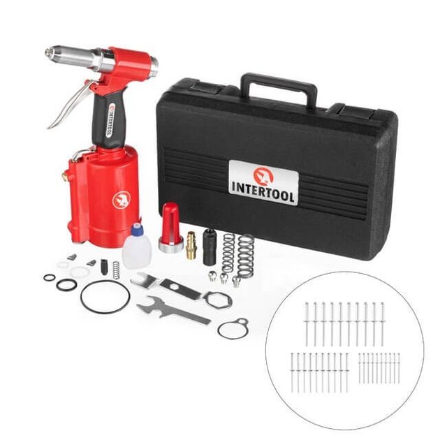 Пневматичний заклепочний пістолет в чемодані з аксесуарами INTERTOOL PT-1304, фото , зображення 6 | SNABZHENIE.com.ua