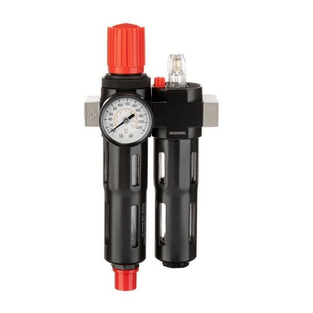 Блок подготовки воздуха 1/4", 5мкм, 850 л/мин, металл, профессиональный INTERTOOL PT-1435, фото  | SNABZHENIE.com.ua