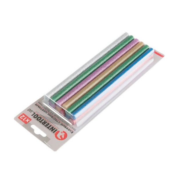 Комплект кольорових перламутрових клеєвих стержнів 11.2 мм * 200 мм, 12 шт INTERTOOL RT-1035, фото , зображення 2 | SNABZHENIE.com.ua