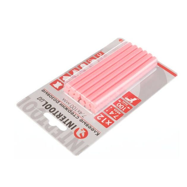 Комплект рожевих клеєвих стержнів 7.4мм*100мм, 12шт. INTERTOOL RT-1047, фото , зображення 2 | SNABZHENIE.com.ua