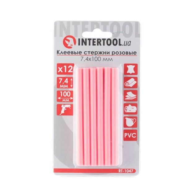 Комплект розовых клеевых стержней 7.4мм, 12шт, INTERTOOL RT-1047, фото  | SNABZHENIE.com.ua