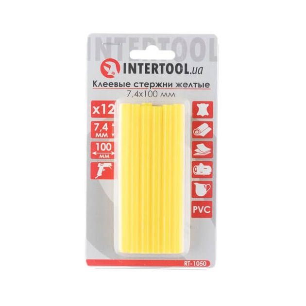 Комплект желтых клеевых стержней INTERTOOL RT-1050, 7.4мм, 12шт., фото  | SNABZHENIE.com.ua
