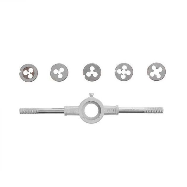 Набір плашок з тримачем 6 ед (M4, M5, M6, M8, M10) INTERTOOL SD-8019, фото , зображення 3 | SNABZHENIE.com.ua