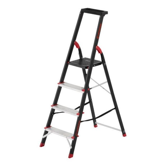 Стремянка 4 ступени с лотком, стальной профиль, 150кг INTERTOOL LT-0054, фото  | SNABZHENIE.com.ua