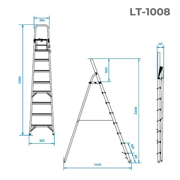 Стремянка алюминиевая 8 ступеней, высота 1720 мм INTERTOOL LT-1008, фото , изображение 8 | SNABZHENIE.com.ua Стремянка алюминиевая 8 ступеней, высота 1720 мм INTERTOOL LT-1008, фото , изображение 8 | SNABZHENIE.com.ua
