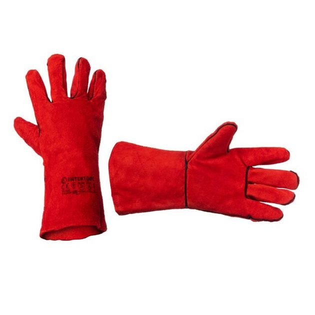Перчатка замшевая красная, 14" INTERTOOL SP-0156, фото  | SNABZHENIE.com.ua