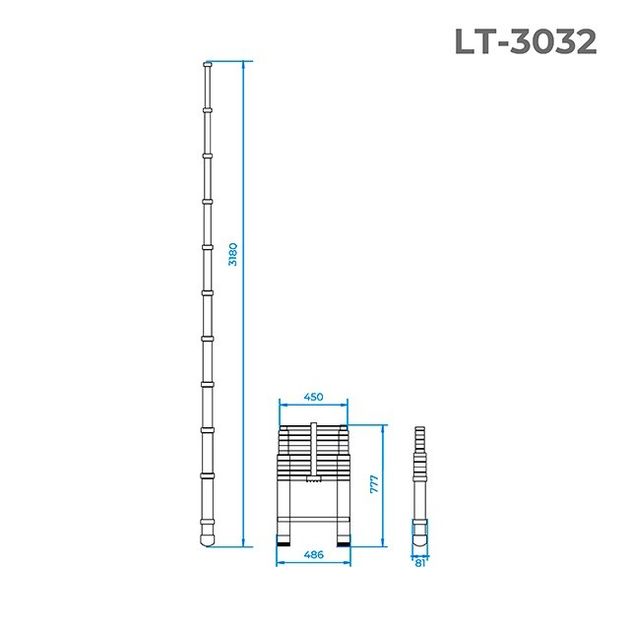 Лестниця алюмінієва телескопічна 10 ступ. 3,18м INTERTOOL LT-3032, фото , зображення 3 | SNABZHENIE.com.ua Лестниця алюмінієва телескопічна 10 ступ. 3,18м INTERTOOL LT-3032, фото , зображення 3 | SNABZHENIE.com.ua