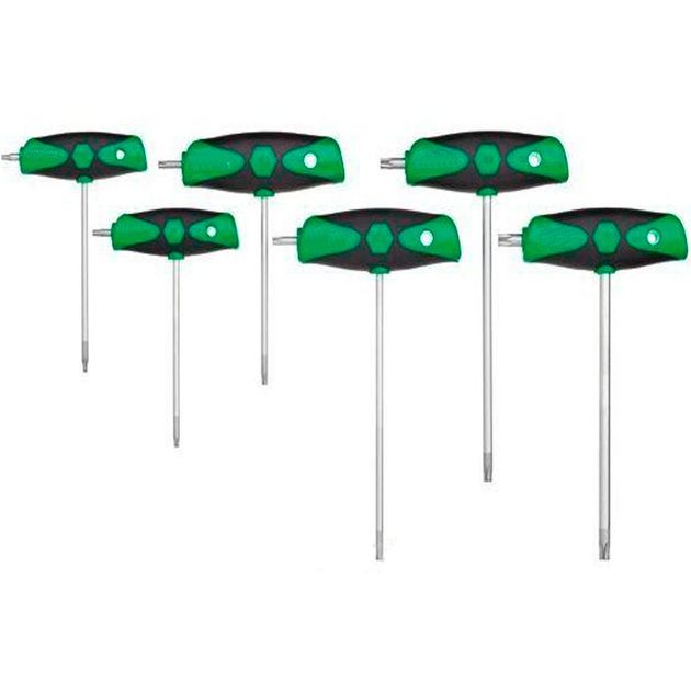 Штифтові ключі Wiha ComfortGrip з Т-подібною рукояткою 6 шт (T10,T15,T20,T25,T30,T40), CrV, матове хр., фото  | SNABZHENIE.com.ua