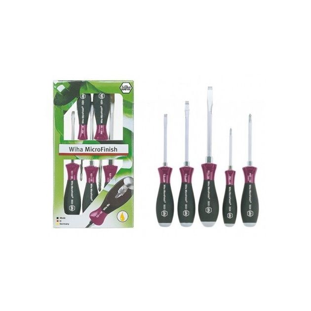 Викрутки Wiha MicroFinish набор 5 пр (SL 5,5x100, 6,5x125, 8,0x150, PH1x80, PH2x100), CrV, фото  | SNABZHENIE.com.ua