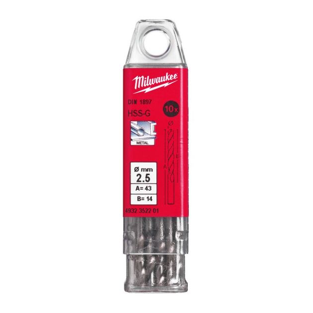 Сверло по металлу HSS-G MILWAUKEE DIN1897, Ø2,5х43х14мм, короткое, (10шт), фото  | SNABZHENIE.com.ua