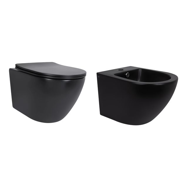 Комплект Qtap Robin Matt Black 2 в 1: унитаз подвесной Ultra Quiet + биде подвесное, фото  | SNABZHENIE.com.ua