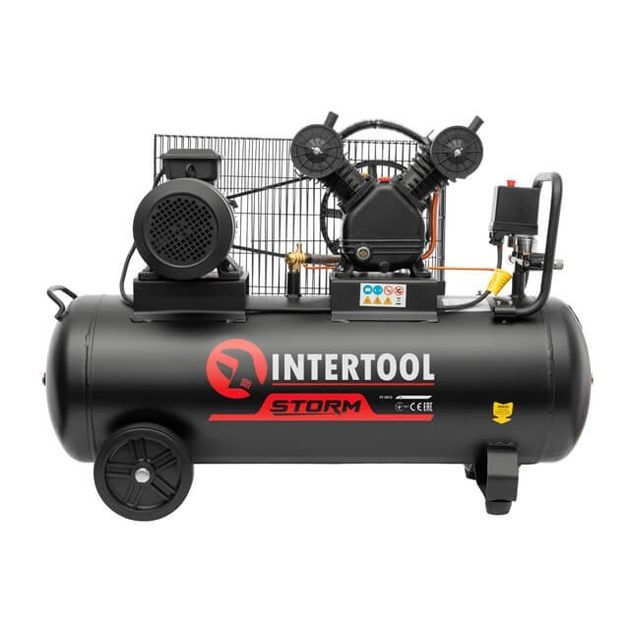 Компрессор STORM, 100 л, 3 кВт, 380 В, 10 атм, 500 л/мин, 2 цилиндра INTERTOOL PT-0013, фото  | SNABZHENIE.com.ua