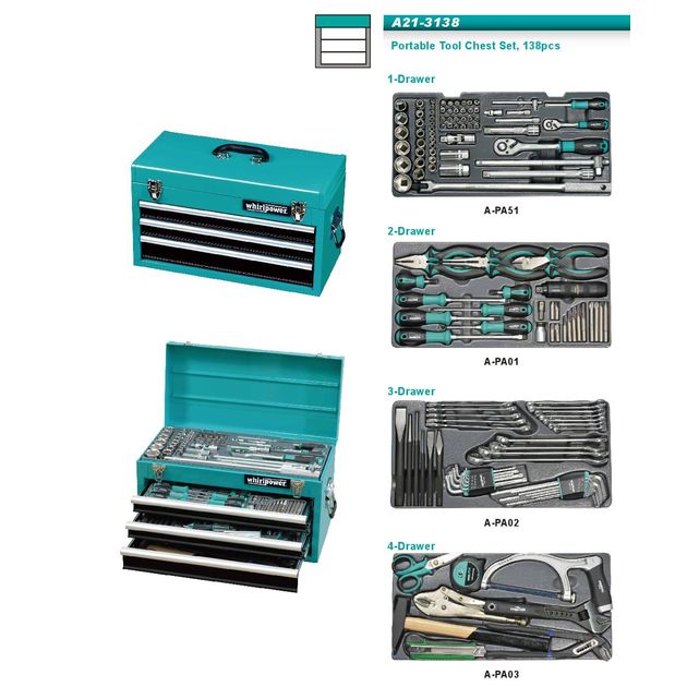 Набор инструментов Whirlpower 138 предметов в металлическом ящике, фото , изображение 2 | SNABZHENIE.com.ua