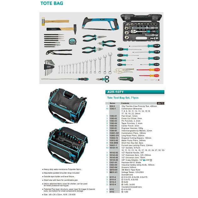 Набор инструментов Whirlpower 71 предмет в сумке, фото , изображение 2 | SNABZHENIE.com.ua