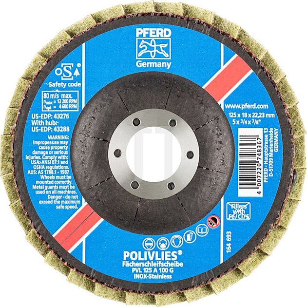Круг пелюстковий тарілчастий 125*18*22мм (нерж) PVL125А100G Polivlies, фото  | SNABZHENIE.com.ua