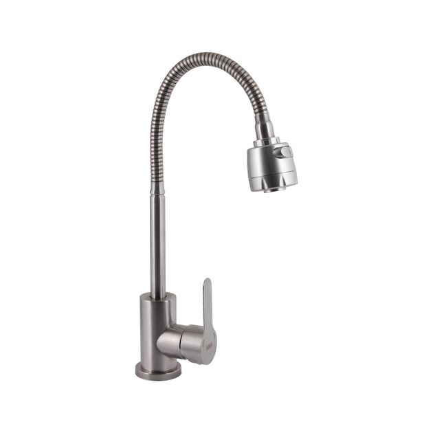 Смеситель для кухни Brinex Pure 015F41 с гибким изливом Nickel, фото  | SNABZHENIE.com.ua