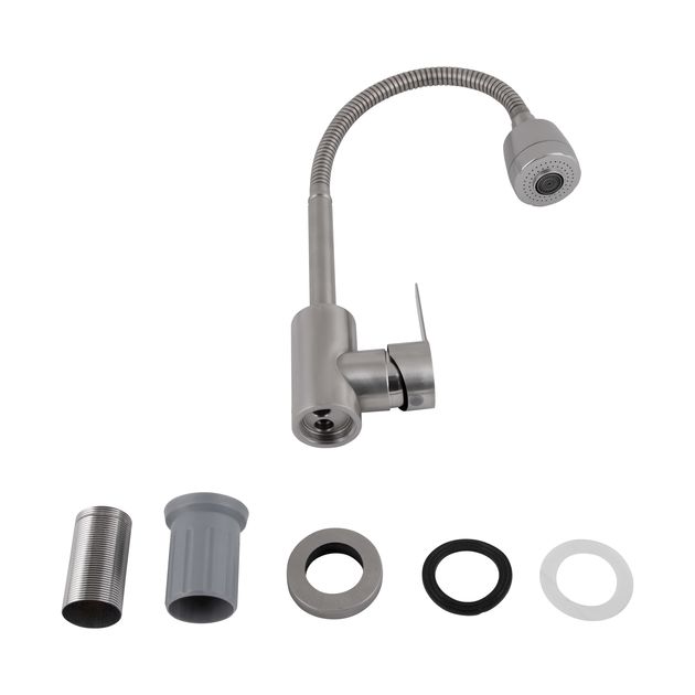 Смеситель для кухни Brinex Pure 015F41 с гибким изливом Nickel, фото , изображение 5 | SNABZHENIE.com.ua Смеситель для кухни Brinex Pure 015F41 с гибким изливом Nickel, фото , изображение 5 | SNABZHENIE.com.ua