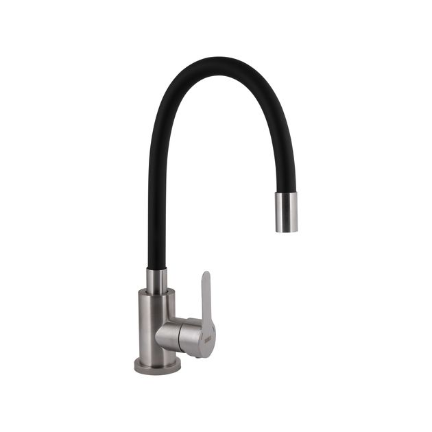 Смеситель для кухни Brinex Pure 015F3 с гибким изливом Никель/Чёрный, фото  | SNABZHENIE.com.ua