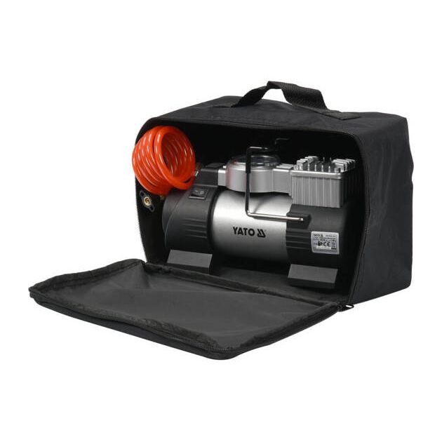 Компрессор автомобильный YATO 12В, 180Вт, 1МПа, 40л/мин, шланг 1м, кабель 3м, LED фонарь, фото , изображение 8 | SNABZHENIE.com.ua