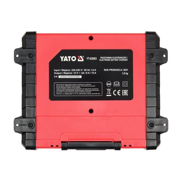 Зарядное устройство сетевое с LCD дисплеем 230В YATO для 12V 2/8/15А, фото , изображение 6 | SNABZHENIE.com.ua Зарядное устройство сетевое с LCD дисплеем 230В YATO для 12V 2/8/15А, фото , изображение 6 | SNABZHENIE.com.ua