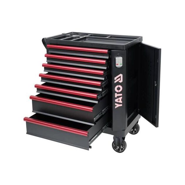 Шафа-візок для інструментів YATO, 7 шуфлядів, кодовий замок, 982x755x455 мм, фото , изображение 9 | SNABZHENIE.com.ua