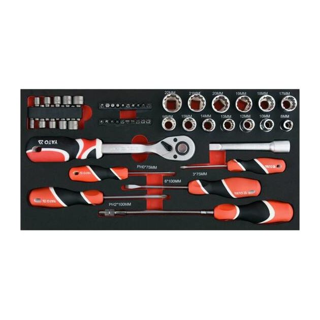 Чемодан-тележка з інструментами YATO 3 секції, на 2-х колесах з висувною ручкою, 78 шт (YT-09104), фото , зображення 20 | SNABZHENIE.com.ua Чемодан-тележка з інструментами YATO 3 секції, на 2-х колесах з висувною ручкою, 78 шт (YT-09104), фото , зображення 20 | SNABZHENIE.com.ua