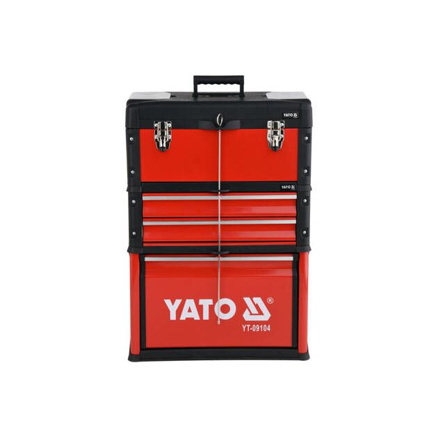 Чемодан-тележка з інструментами YATO 3 секції, на 2-х колесах з висувною ручкою, 78 шт (YT-09104), фото , зображення 2 | SNABZHENIE.com.ua Чемодан-тележка з інструментами YATO 3 секції, на 2-х колесах з висувною ручкою, 78 шт (YT-09104), фото , зображення 2 | SNABZHENIE.com.ua