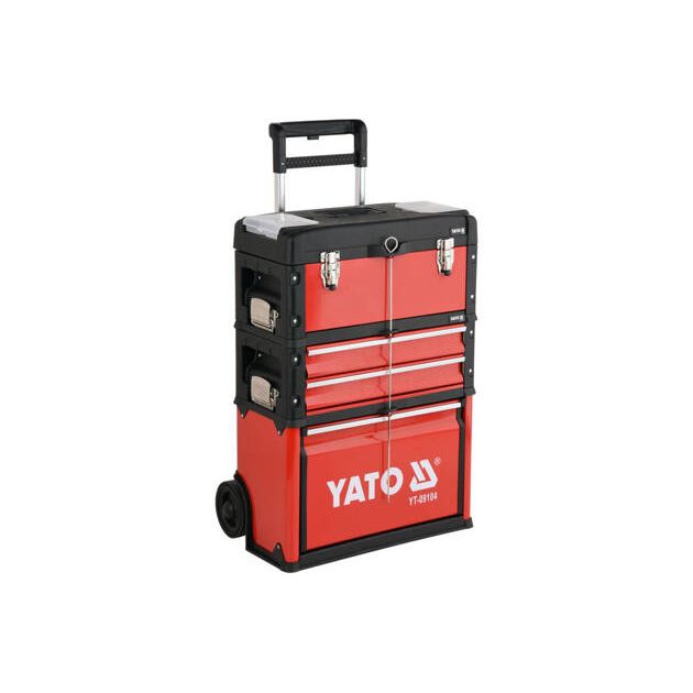 Чемодан-тележка з інструментами YATO 3 секції, на 2-х колесах з висувною ручкою, 78 шт (YT-09104), фото , зображення 4 | SNABZHENIE.com.ua Чемодан-тележка з інструментами YATO 3 секції, на 2-х колесах з висувною ручкою, 78 шт (YT-09104), фото , зображення 4 | SNABZHENIE.com.ua