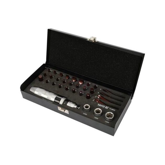 Викрутка реверсивна ударна YATO L= 168 мм, з викрутковими насадками і головками, 32 елем. в футлярі, фото , зображення 3 | SNABZHENIE.com.ua