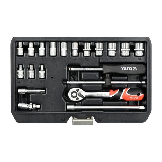 Набор инструментов YATO 1/4", 20 предметов, 3,5 - 14 мм, 25 мм (YT-14491), фото , изображение 6 | SNABZHENIE.com.ua