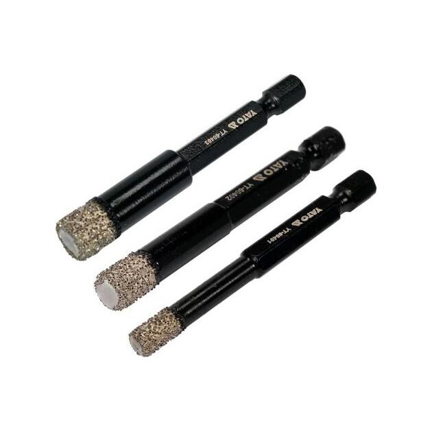 Свердла с алмазным напылением YATO, 3 шт., 6-8-10 мм, 65/10 мм, 1/4", фото , изображение 3 | SNABZHENIE.com.ua