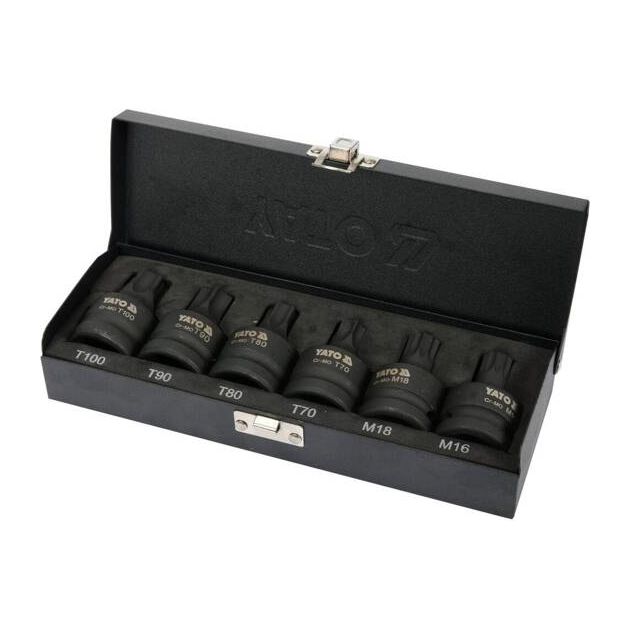 Набор бит ударных TORX и SPLINE YATO 3/4" (6 шт, T70-100, M16, M18), фото , изображение 3 | SNABZHENIE.com.ua
