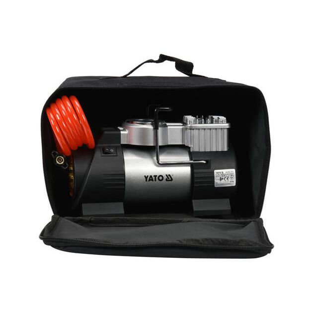 Компрессор автомобильный YATO 12В, 180Вт, 1МПа, 40л/мин, шланг 1м, кабель 3м, LED фонарь, фото , изображение 11 | SNABZHENIE.com.ua