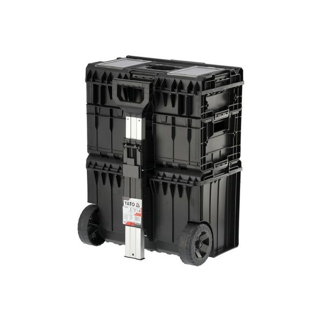 Ящик для інструментів 3 секції, 2 органайзери YATO на 2-х колесах 585х425х810 мм, висувна ручка, фото , зображення 3 | SNABZHENIE.com.ua