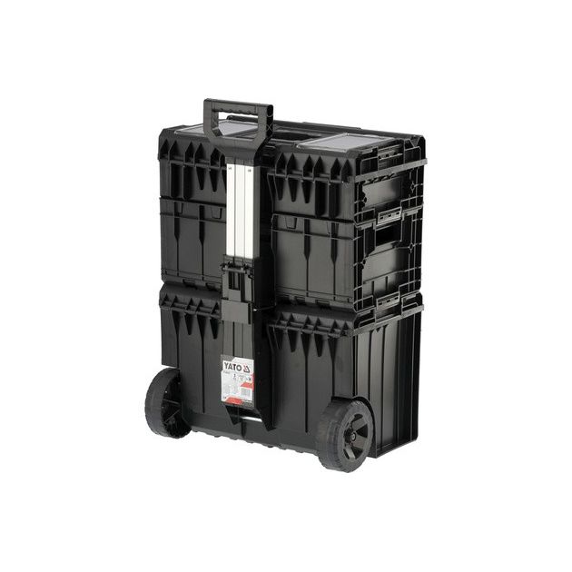 Ящик для інструментів 3 секції, 2 органайзери YATO на 2-х колесах 585х425х810 мм, висувна ручка, фото , зображення 6 | SNABZHENIE.com.ua