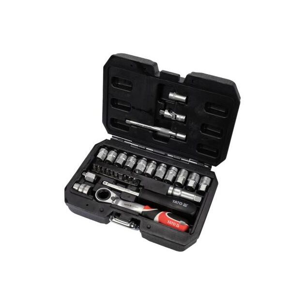 Набор торцевых головок SPLINE YATO 1/4", М4.5-М13 с насадками, фото , изображение 3 | SNABZHENIE.com.ua