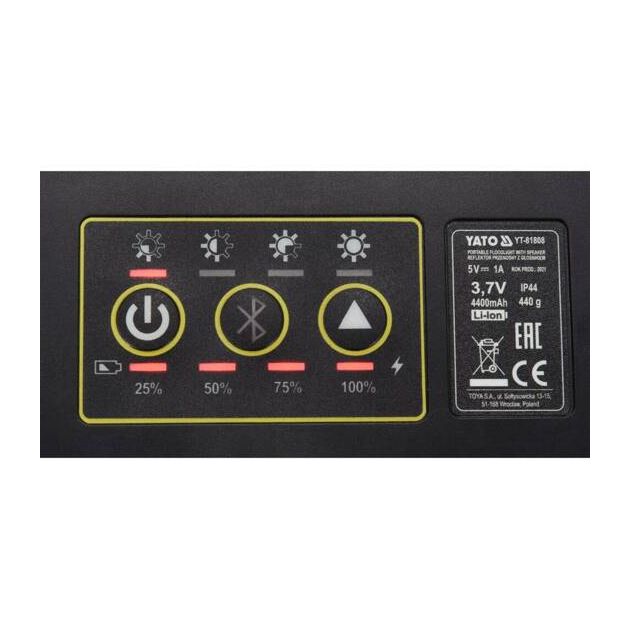 Переносной светильник YATO 3,7 В, Li-Ion, 2000 Лм, 2 динамика по 15 Вт, USB., фото , изображение 9 | SNABZHENIE.com.ua