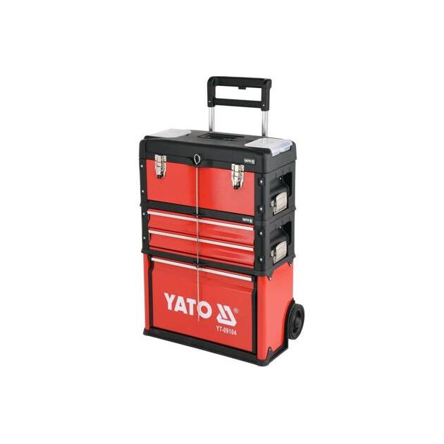 Чемодан-тележка з інструментами YATO 3 секції, на 2-х колесах з висувною ручкою, 78 шт (YT-09104), фото , зображення 7 | SNABZHENIE.com.ua Чемодан-тележка з інструментами YATO 3 секції, на 2-х колесах з висувною ручкою, 78 шт (YT-09104), фото , зображення 7 | SNABZHENIE.com.ua