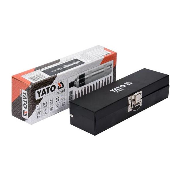 Отвертка реверсивная ударная 160 мм, 15 магнитных насадок YATO, фото , изображение 4 | SNABZHENIE.com.ua