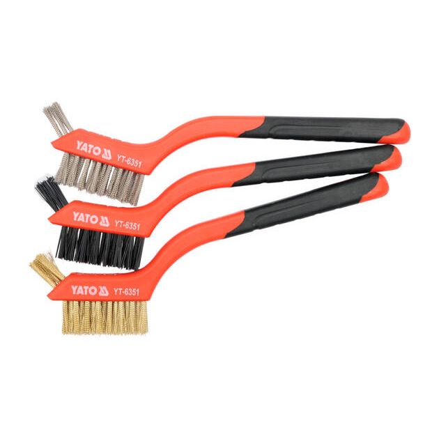 Набор ручных щеток 180 мм, 3 ряда, сталь/латунь/нейлон, 3 шт, YATO, фото , изображение 3 | SNABZHENIE.com.ua Набор ручных щеток 180 мм, 3 ряда, сталь/латунь/нейлон, 3 шт, YATO, фото , изображение 3 | SNABZHENIE.com.ua