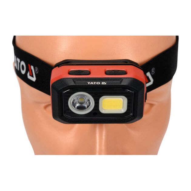 Ліхтар COB-діодний на чоло YATO з датчиком руху, живлення від 3x AAA акумуляторів 3,7 В 1000 мАгод, 500 Lm, фото , зображення 4 | SNABZHENIE.com.ua