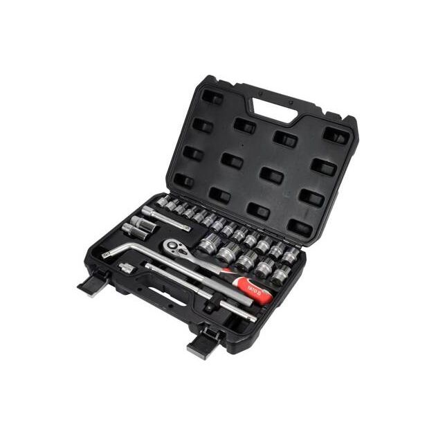 Набор инструментов YATO 25 предметов, квадрат 1/2", М 10-32 мм, фото , изображение 4 | SNABZHENIE.com.ua