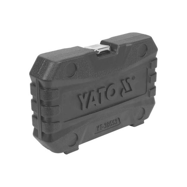 Набір головок торцевих наскрізних SPLINE YATO: квадрат 3/8 і 1/2, М10-М24 з храповим воротком, фото , зображення 7 | SNABZHENIE.com.ua