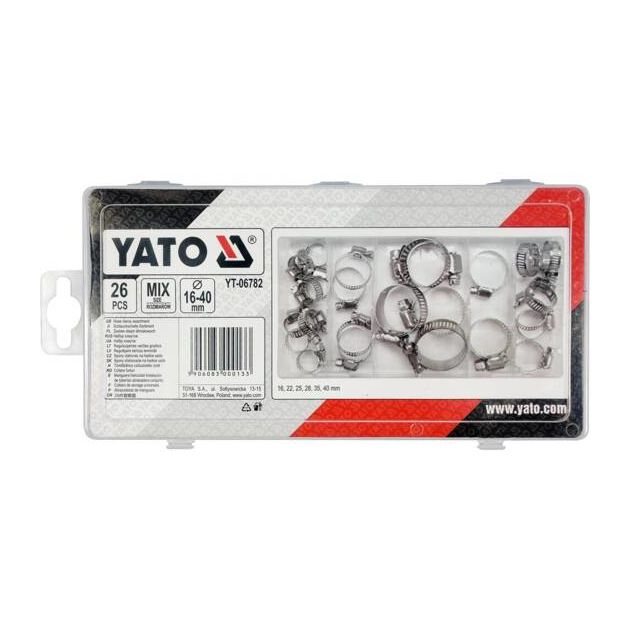 Винтовые металлические хомуты YATO 16-40 мм, 26 шт (YT-06782), фото , изображение 4 | SNABZHENIE.com.ua Винтовые металлические хомуты YATO 16-40 мм, 26 шт (YT-06782), фото , изображение 4 | SNABZHENIE.com.ua