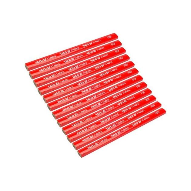 Олівці столярні з твердістю HB YATO в дерев'яній червоній оболонці (L= 175х5х2 мм, 12 шт), фото , зображення 4 | SNABZHENIE.com.ua